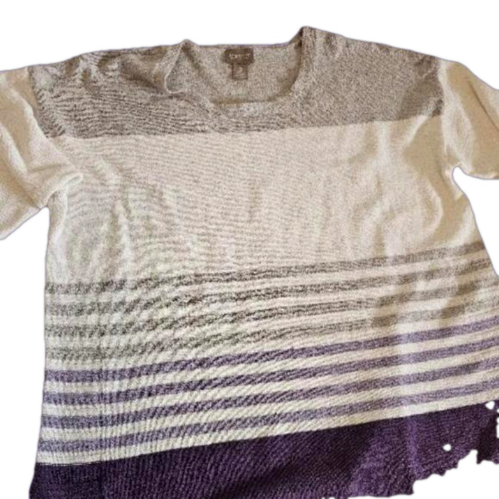 Chicos Women's Sweater Light Weight Gray, White Purple Size 2 12-14 EUC - Picture 3 of 12